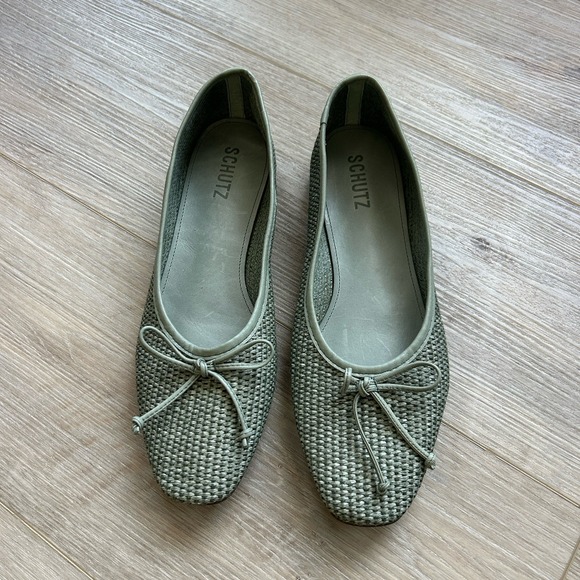 Schutz Leather & Raffia‎ Flats Dark Ivy Womens Size 8 NWOB - Picture 2 of 10